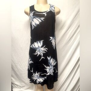 Elegant Black and Blue Floral Dress Size L
